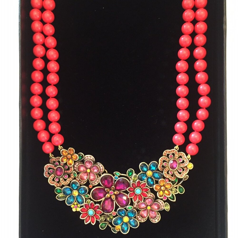 Colorful Floral Statement Necklace in Pink and Multicolor